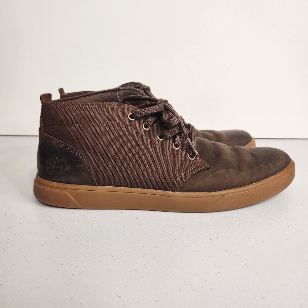 Timberland Groveton Chukka Boots Men’s Size 8 Brown Leather Canvas Lace Up - Picture 3 of 9